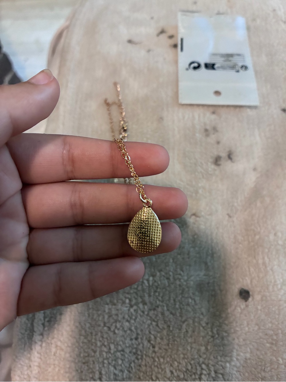 Blue Teardrop Druzy Pendant Gold Chain Necklace — image 5 of 6